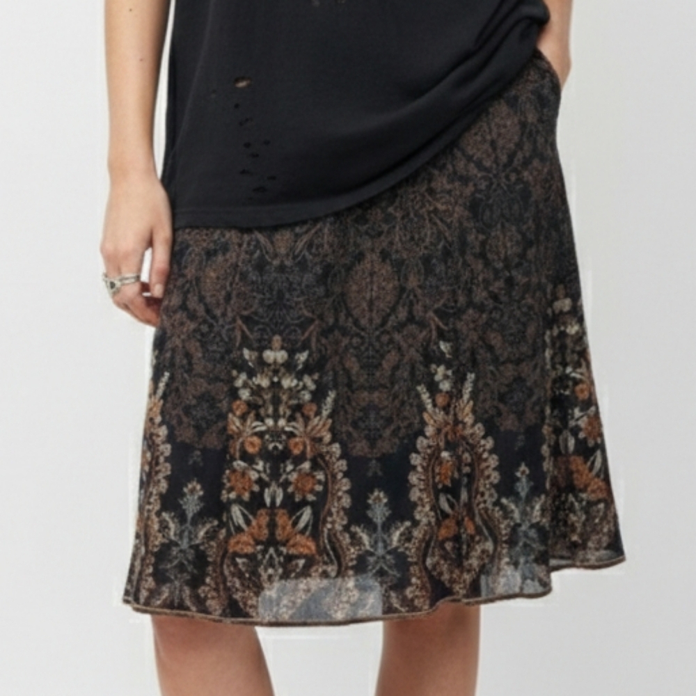 Liz Claiborne Skirt Goth Fairy Boho Floral Brown Black A-Line Velvet 14